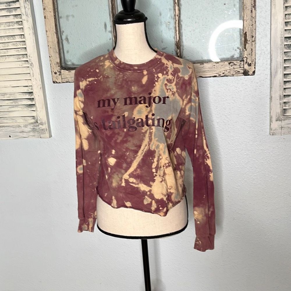 Gildan Women's Sweatshirt Heavy Cotton Long Sleeve Bleach Dye Crop Top Size Smal